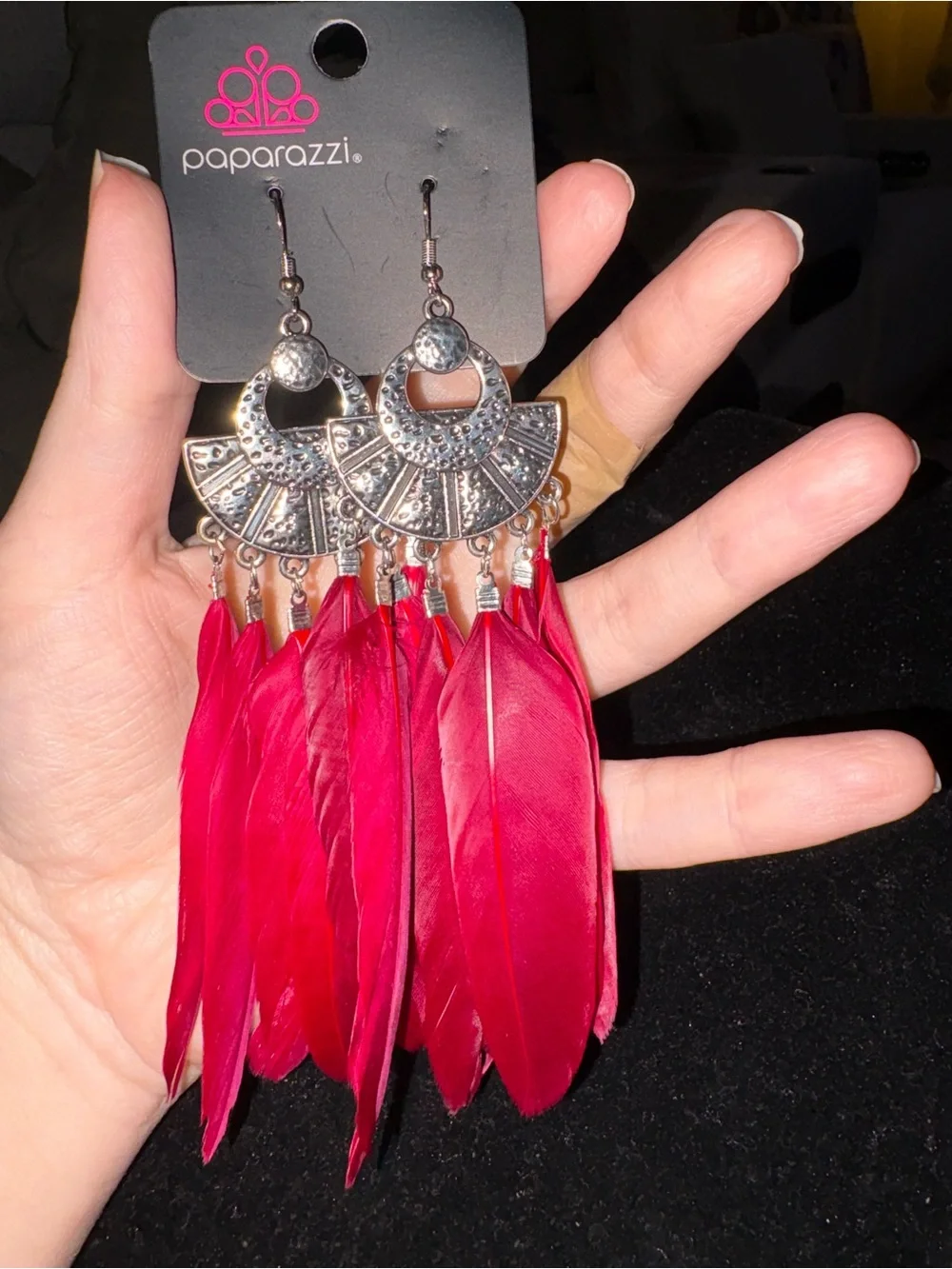 Paparazzi Earring ~ Plume Paradise - Red